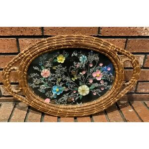 Vintage Hand Woven Shell Floral Vanity Tray